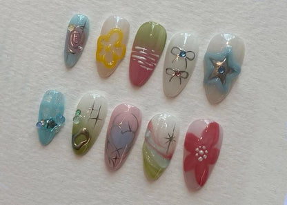 Freestyle 3D Gel Nails: Trendy Press On Nails with Adorable Designs | Handcrafted Press On Nails | Handcrafted Nail Art | JT372