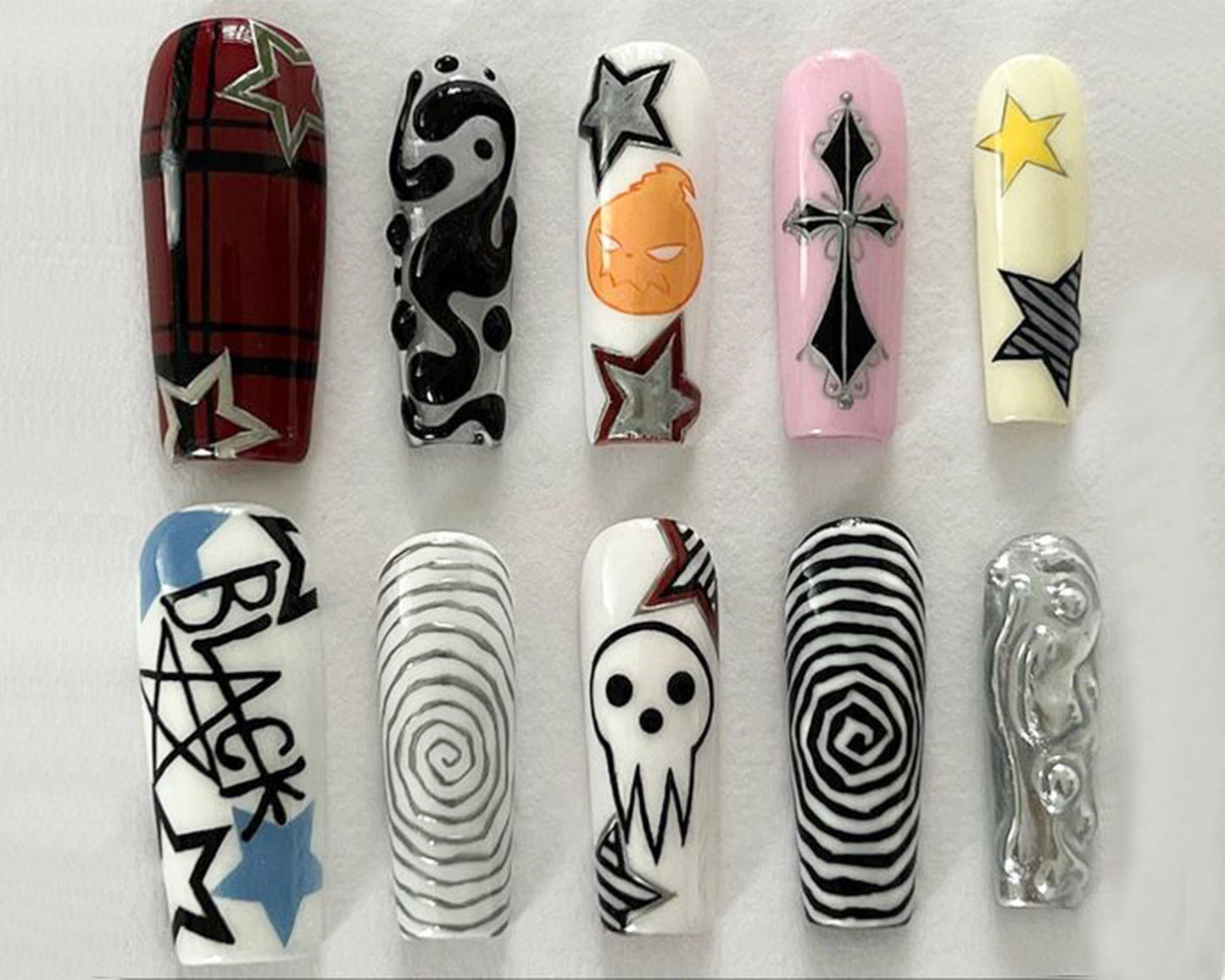 Festive Halloween Nails | Premium Halloween Nails with 3D Designs | Abstract Festive Nail Art | Unique Halloween Nail Set | J21