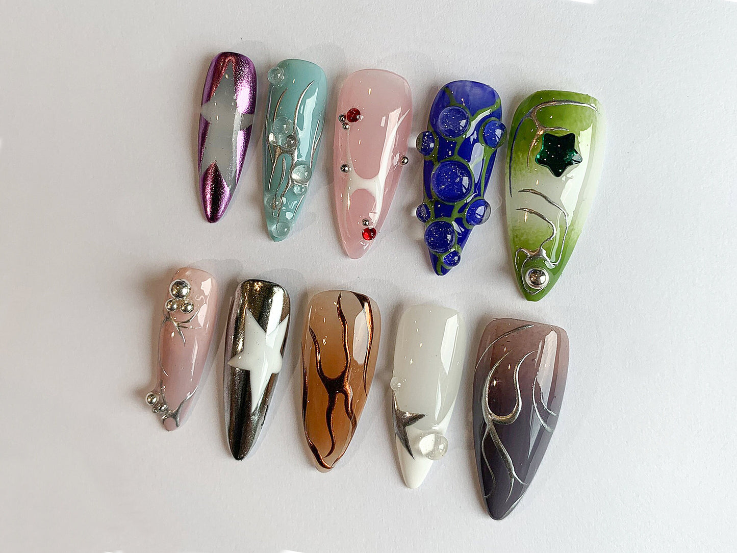 Y2K Press On Nails | Stand Out with Mirror Finish and Vibrant Colors | 3D Gel Press On Nails | Press On Nails Long Stiletto | J57