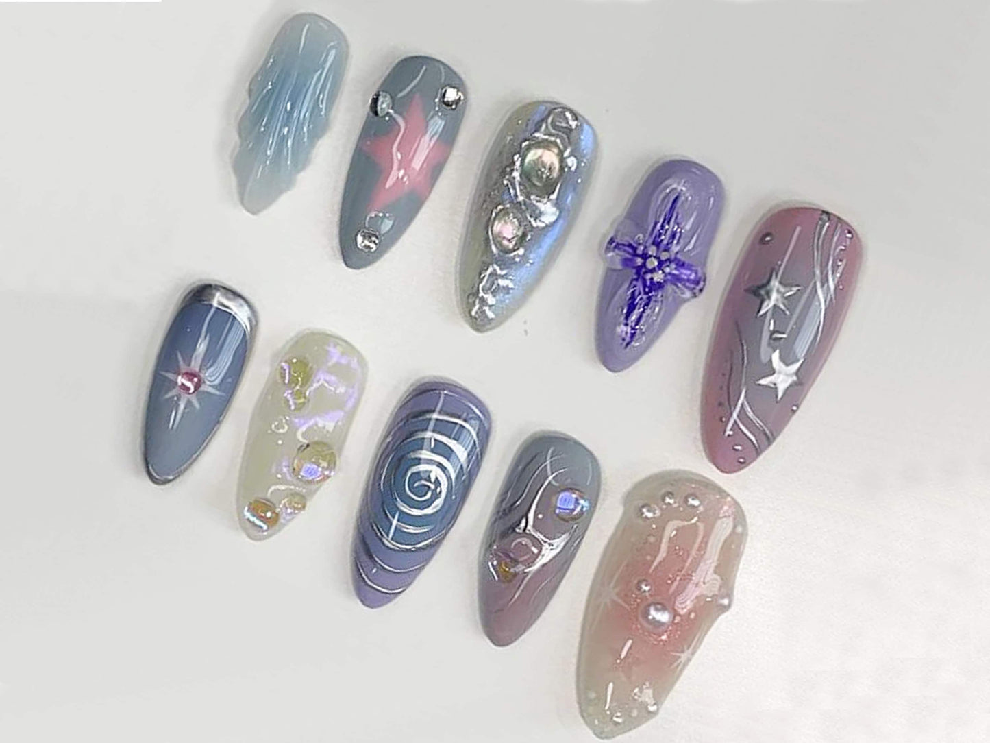 Freestyle 3D Gel Nails| Trendy Press On Nails with Unique Designs | Gel X Nails | Handcrafted Press On Nails| Almond Nails | J37