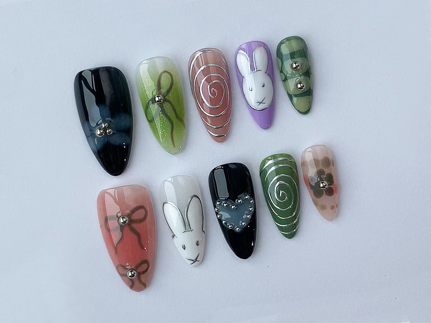 Colorful Bunny Miffy Press On Nails | Handpainted Colorful Nails | Handcrafted Cute Nails | Sweet Nail Set | Cute Nails | Fake Nails | J79