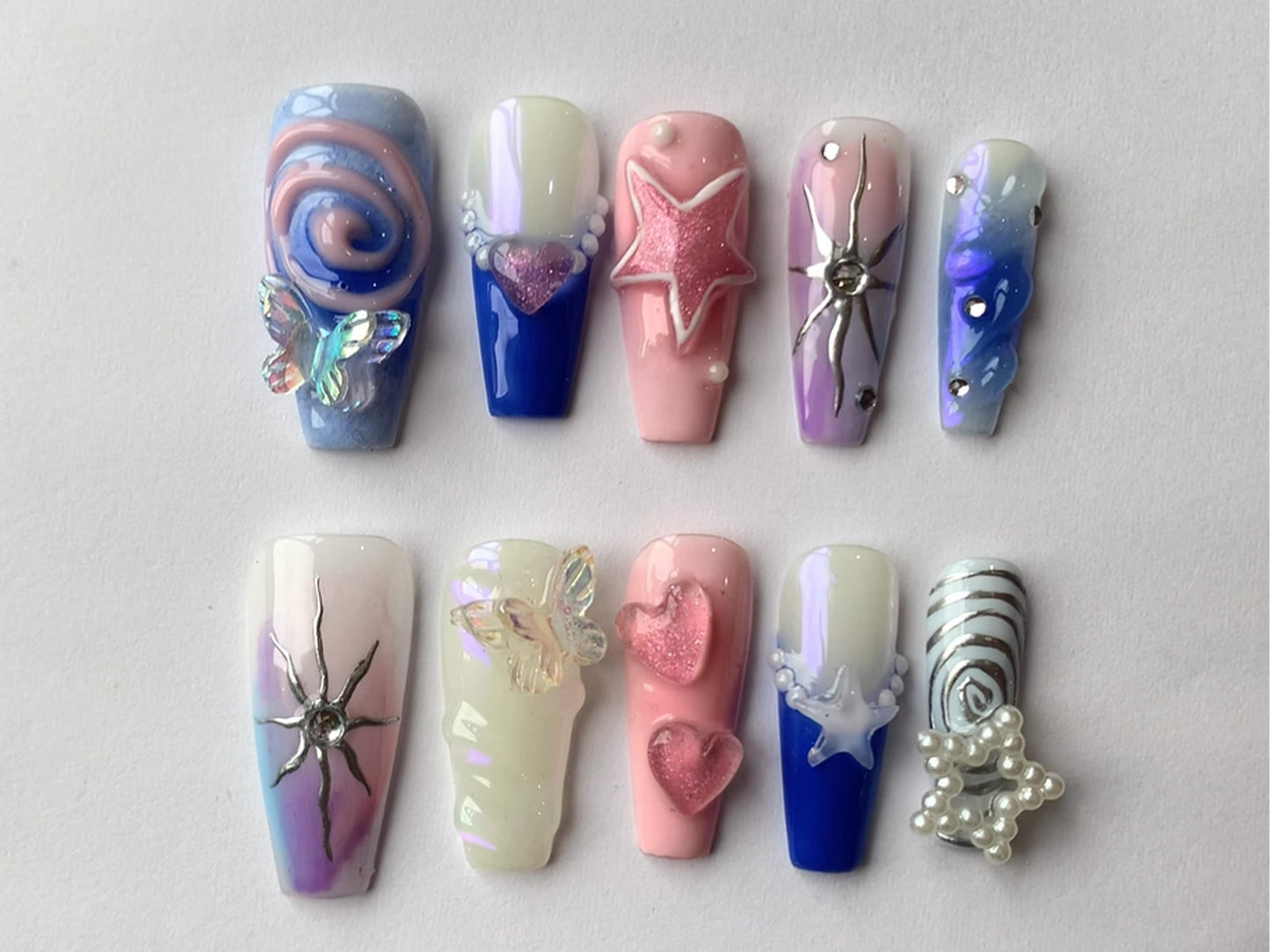 Freestyle 3D Gel Nails: Trendy Press On Nails with Unique Designs | Gel X Nails | Handcrafted Press On Nails| Coffin Nails | J137