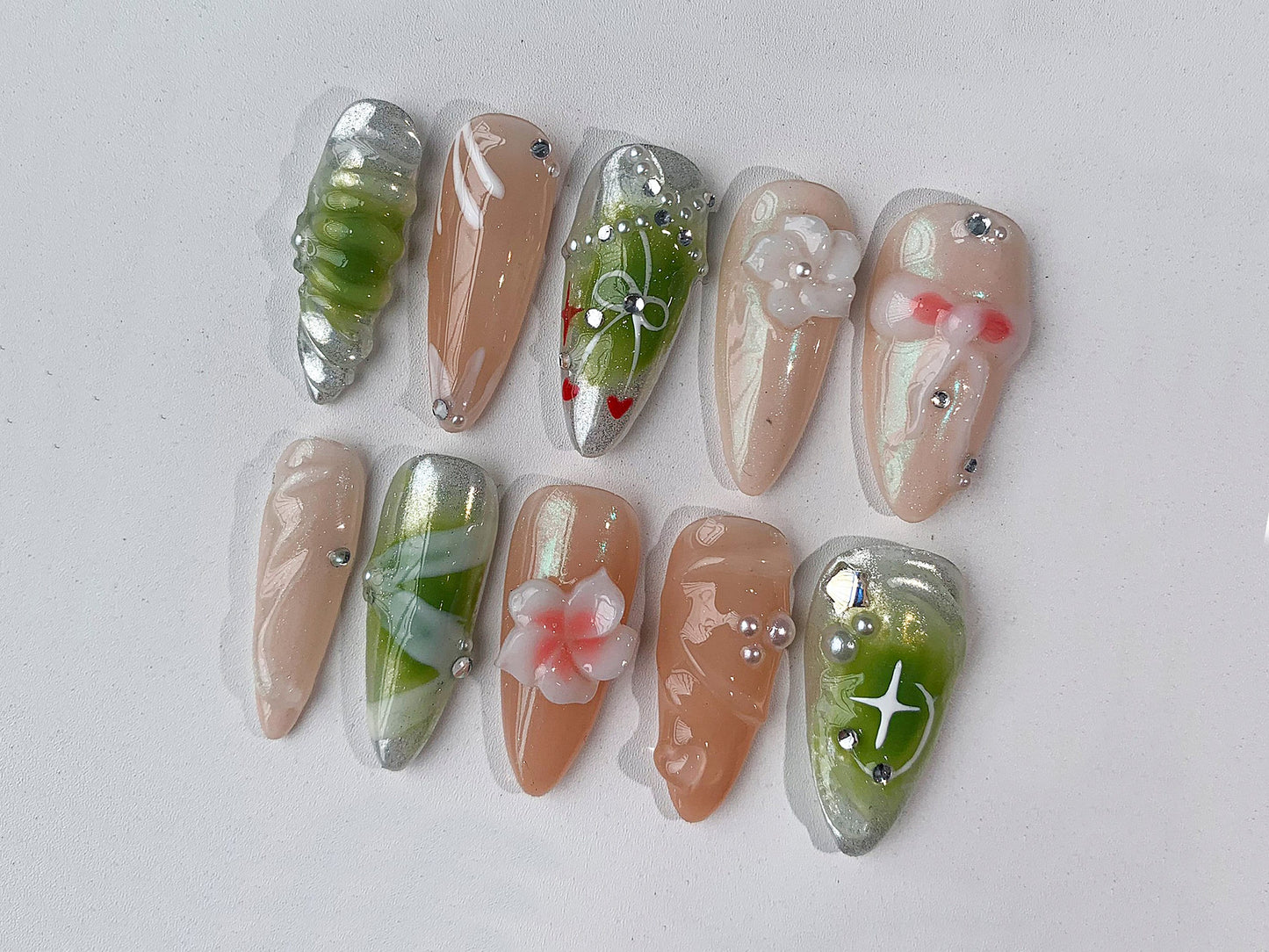 3D Dry Blossom Flower Press On Nails| Floral Nails, Acrylic Custom Handpainted Fairycore Nail Set, Fairy Tale Fake Nails, Dreamy Nails, J107