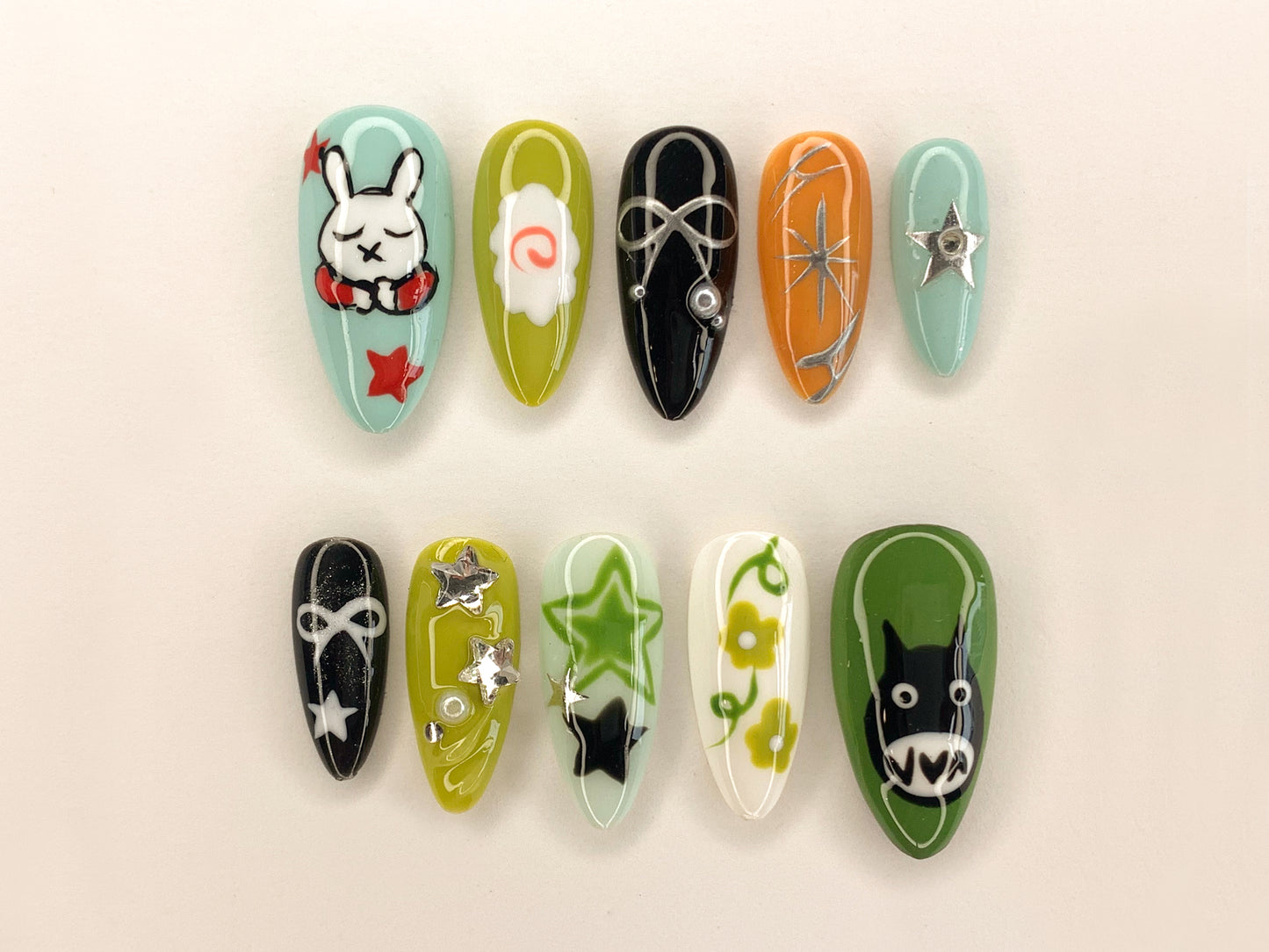 Ghibli Design Press On Nails | Free Style Handpainted Cartoon in Fake Nails | Anime Nails Art | Miffy Nails | Abstract Nails| J285
