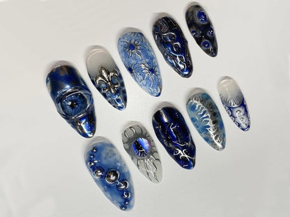 Blue Halloween Nails : Spooky 3D Eye Nail Set | Unique Halloween Design | 3D Nail Art | JT228