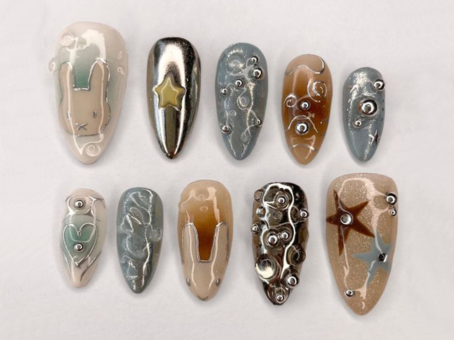 Y2K Nail Set | Press On Nails with Mirror Finish and Vibrant Colors | 3D Gel x Nails | Nail Art | JT240