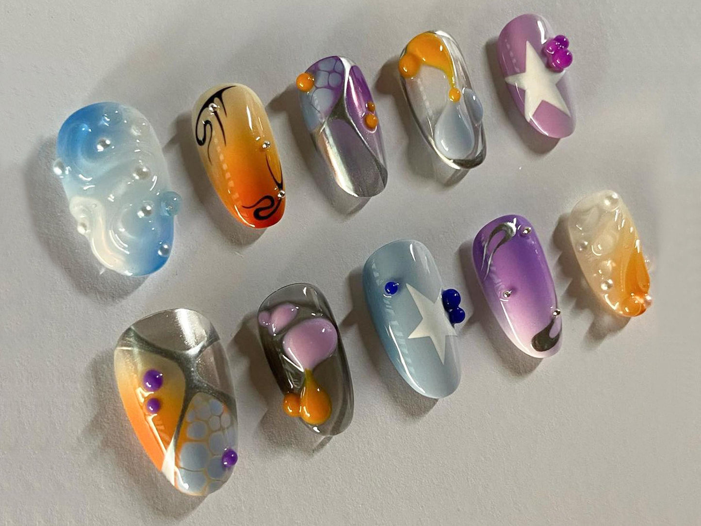 3D Gel Nail Set | Y2k Nails with Vibrant Colors | 3D Gel Press On Nails | Unique Nail Design | JT245