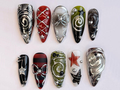 Freestyle Press On Nails | Trendy Press On Nails with Unique Designs | 3D Gel Nail | Handcrafted Nail Art | JT254