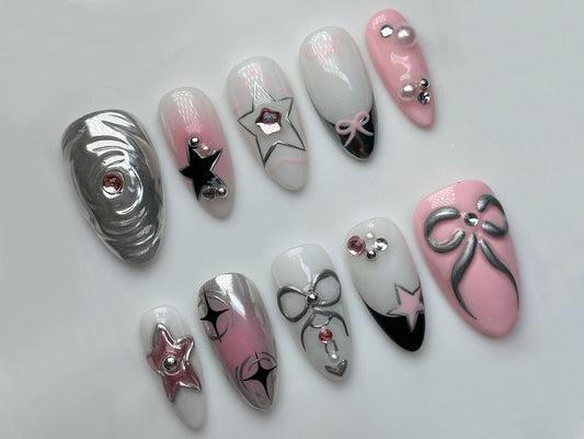 Pink Freestyle 3D Gel Nails: Trendy Press On Nails with Adorable Designs | Gel X Nails | Handcrafted Press On Nails| JT335