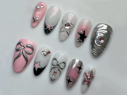 Pink Freestyle 3D Gel Nails: Trendy Press On Nails with Adorable Designs | Gel X Nails | Handcrafted Press On Nails| JT335